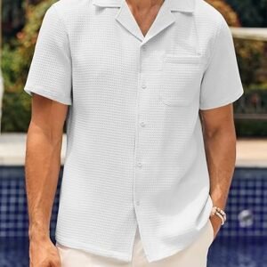 Waffle Button Down Shirt Short Sleeve