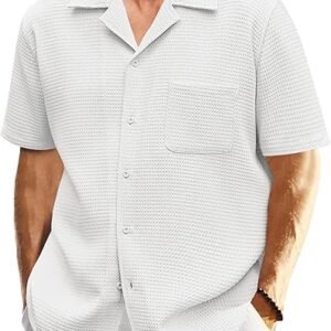 Waffle Button Down Shirt Short Sleeve