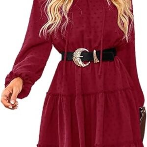 Women's Casual Dress Flounce Drawstring Long Sleeve