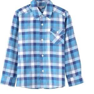 Bienzoe Boys Button Down Shirt: Kids Plaid Flannel