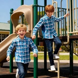 Bienzoe Boys Button Down Shirt: Kids Plaid Flannel