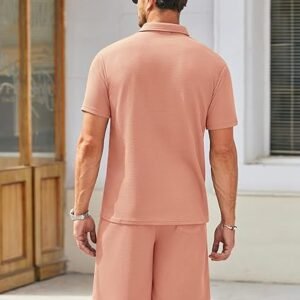 Men's Waffle Knit Polo Shirt and Shorts Set