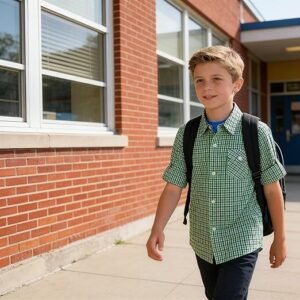 Bienzoe Boys Buttton Up Shirt: Kids Plaid Roll Up Collared