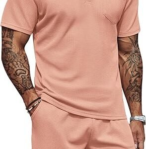 Men's Waffle Knit Polo Shirt and Shorts Set
