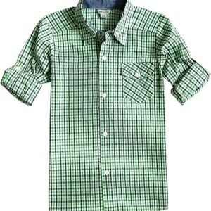 Bienzoe Boys Buttton Up Shirt: Kids Plaid Roll Up Collared